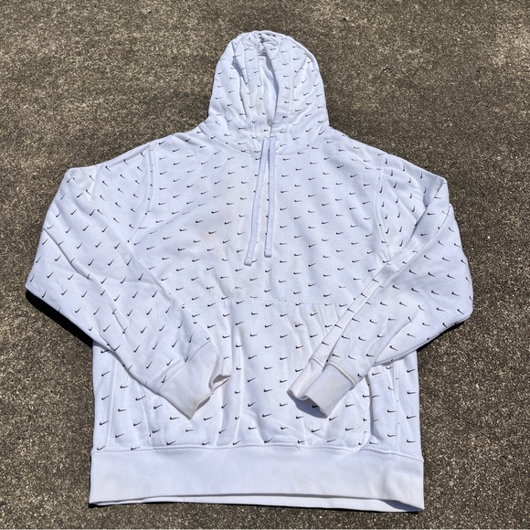 Nike Other - White Nike Allover Print Swoosh Hoodie Men’s Size Small Oversized Used